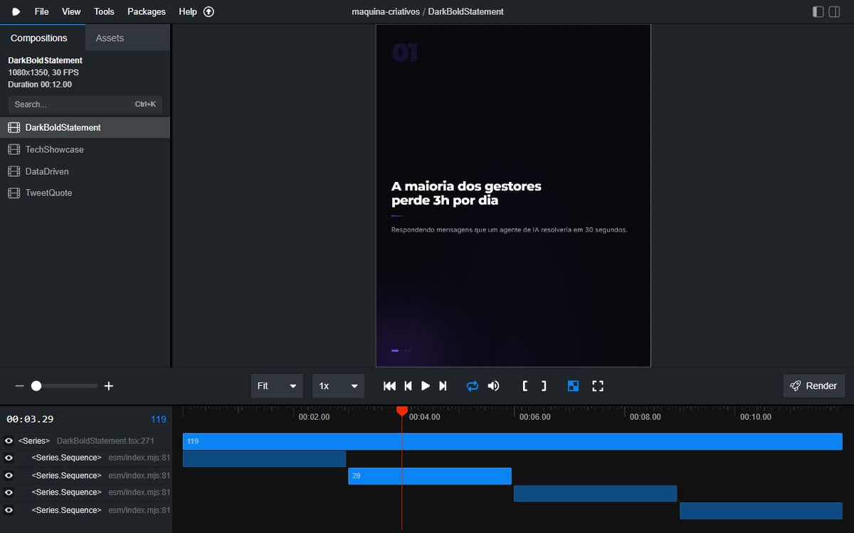 Render timeline of a bold-statement reel